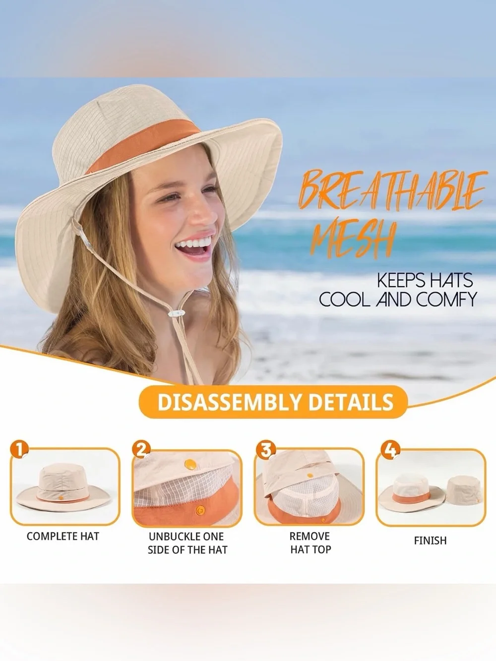 Peach Women's Foldable Wide-Brim Sun protection Hat - UPF 50+ Waterproof NWT